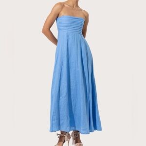 $299 NWT Lusana “Talia” Linen Maxi Dress in Neu Bleu Sz Small